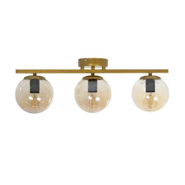GloboStar® RADIAM 201-0066 Vintage Φωτιστικό Οροφής Ράγα Τρίφωτο 3 x E27 IP20 Χρυσό Μέταλλο με Διαφανή Μπάλα - Μ60 x Π20 x Υ25cm - Image 3