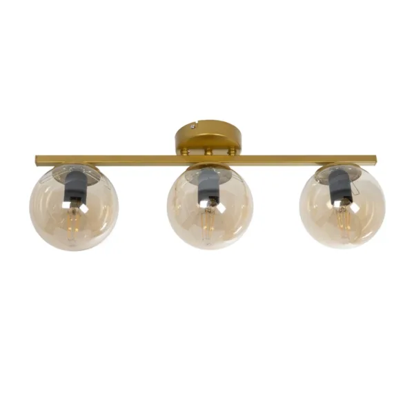 GloboStar® RADIAM 201-0066 Vintage Φωτιστικό Οροφής Ράγα Τρίφωτο 3 x E27 IP20 Χρυσό Μέταλλο με Διαφανή Μπάλα - Μ60 x Π20 x Υ25cm - Image 4