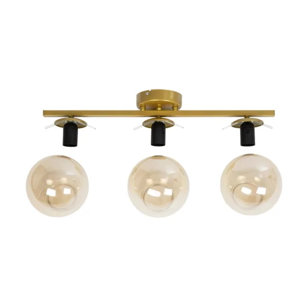 GloboStar® RADIAM 201-0066 Vintage Φωτιστικό Οροφής Ράγα Τρίφωτο 3 x E27 IP20 Χρυσό Μέταλλο με Διαφανή Μπάλα - Μ60 x Π20 x Υ25cm - Image 8