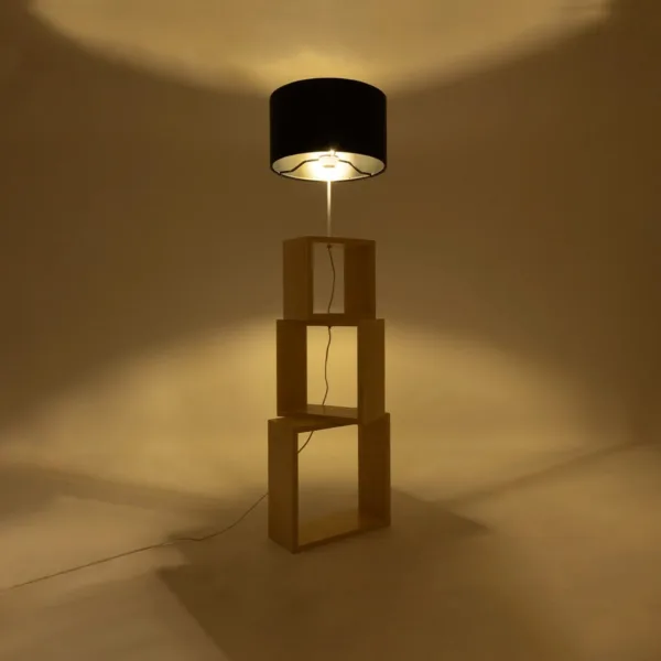 GloboStar® LUMO 201-0070 Μοντέρνο Επιδαπέδιο Φωτιστικό Μονόφωτο 1 x E27 IP20 Μπεζ Ξύλο με Μαύρο Ύφασμα - Μ37 x Π37 x Υ155cm - Image 2