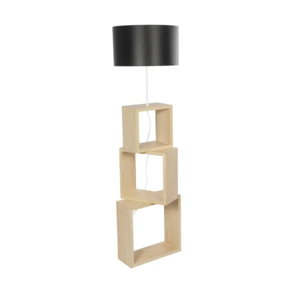 GloboStar® LUMO 201-0070 Μοντέρνο Επιδαπέδιο Φωτιστικό Μονόφωτο 1 x E27 IP20 Μπεζ Ξύλο με Μαύρο Ύφασμα - Μ37 x Π37 x Υ155cm - Image 3