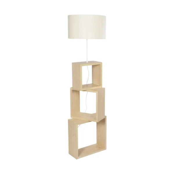 GloboStar® LUMO 201-0071 Μοντέρνο Επιδαπέδιο Φωτιστικό Μονόφωτο 1 x E27 IP20 Μπεζ Ξύλο με Μπεζ Ύφασμα - Μ37 x Π37 x Υ155cm - Image 3