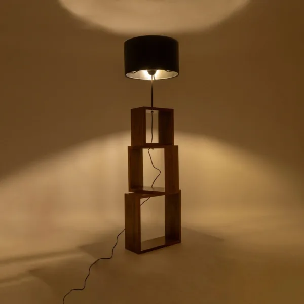 GloboStar® LUMO 201-0072 Μοντέρνο Επιδαπέδιο Φωτιστικό Μονόφωτο 1 x E27 IP20 Καρυδί Ξύλο με Μαύρο Ύφασμα - Μ37 x Π37 x Υ155cm - Image 2