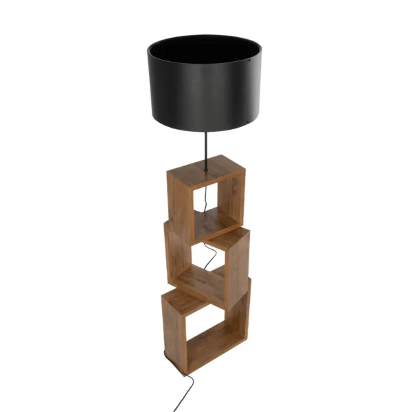 GloboStar® LUMO 201-0072 Μοντέρνο Επιδαπέδιο Φωτιστικό Μονόφωτο 1 x E27 IP20 Καρυδί Ξύλο με Μαύρο Ύφασμα - Μ37 x Π37 x Υ155cm - Image 4