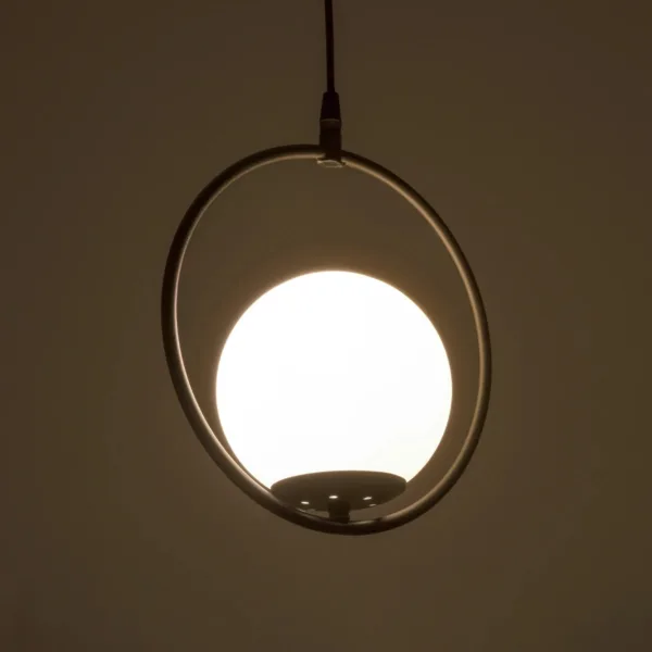 GloboStar® CIRCLE 201-0075 Vintage Κρεμαστό Φωτιστικό  Μονόφωτο Μπάλα  1 x E27 IP20 Μαύρο Μέταλλο με Γαλακτερό Γυαλί - Μ20 x Π25 x Υ70cm - Image 2