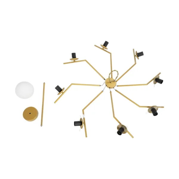 GloboStar® CANTILIER 201-0076 Vintage Φωτιστικό Οροφής Μπάλα Πολύφωτο 8 x E27 IP20 Χρυσό Μέταλλο με Γαλακτερό Γυαλί - Μ87 x Π87 x Υ52cm - Image 9