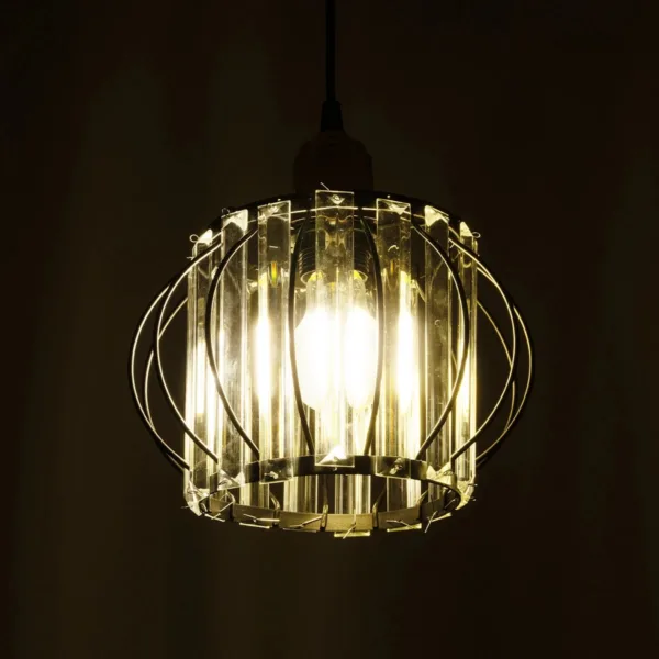 GloboStar® LUCERO 201-0078 Vintage Κρεμαστό Φωτιστικό Πλέγμα Μονόφωτο 1 x E27 IP20 Μαύρο και Χρυσό Μέταλλο - Μ16 x Π16 x Υ70cm - Image 2