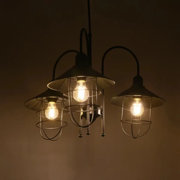 GloboStar® BLAZEO 201-0079 Vintage Κρεμαστό Φωτιστικό Καμπάνα Τρίφωτο 3 x E27 IP20 Μαύρο Μέταλλο - Μ40 x Π40 x Υ40cm - Image 2