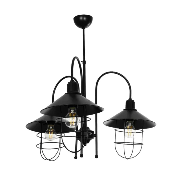GloboStar® BLAZEO 201-0079 Vintage Κρεμαστό Φωτιστικό Καμπάνα Τρίφωτο 3 x E27 IP20 Μαύρο Μέταλλο - Μ40 x Π40 x Υ40cm - Image 3
