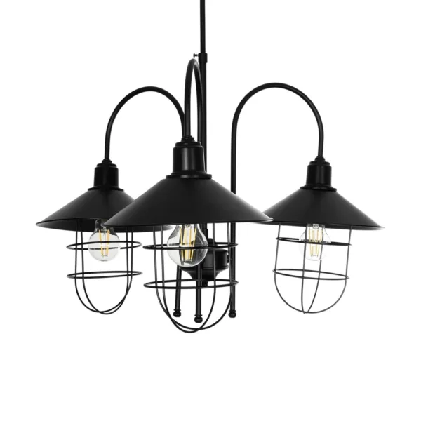 GloboStar® BLAZEO 201-0079 Vintage Κρεμαστό Φωτιστικό Καμπάνα Τρίφωτο 3 x E27 IP20 Μαύρο Μέταλλο - Μ40 x Π40 x Υ40cm - Image 4
