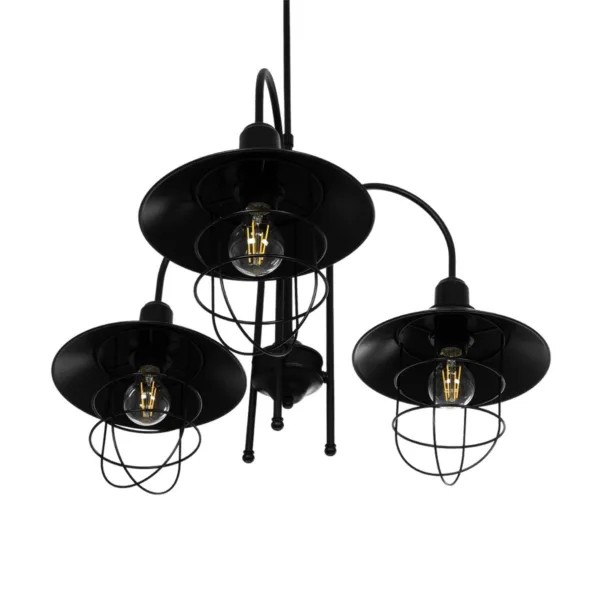 GloboStar® BLAZEO 201-0079 Vintage Κρεμαστό Φωτιστικό Καμπάνα Τρίφωτο 3 x E27 IP20 Μαύρο Μέταλλο - Μ40 x Π40 x Υ40cm - Image 5