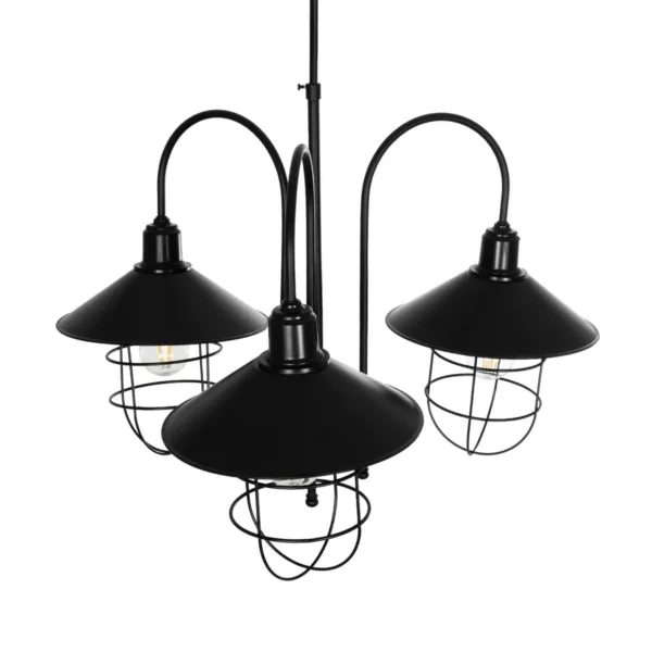 GloboStar® BLAZEO 201-0079 Vintage Κρεμαστό Φωτιστικό Καμπάνα Τρίφωτο 3 x E27 IP20 Μαύρο Μέταλλο - Μ40 x Π40 x Υ40cm - Image 6