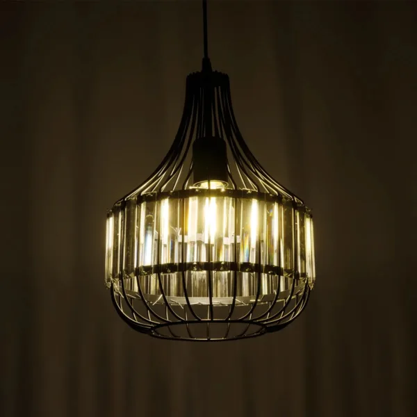 GloboStar® LUMAON 201-0081 Vintage Κρεμαστό Φωτιστικό Πλέγμα Μονόφωτο 1 x E27 IP20 Μαύρο Μέταλλο - Μ28 x Π28 x Υ80cm - Image 2
