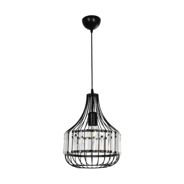 GloboStar® LUMAON 201-0081 Vintage Κρεμαστό Φωτιστικό Πλέγμα Μονόφωτο 1 x E27 IP20 Μαύρο Μέταλλο - Μ28 x Π28 x Υ80cm - Image 3