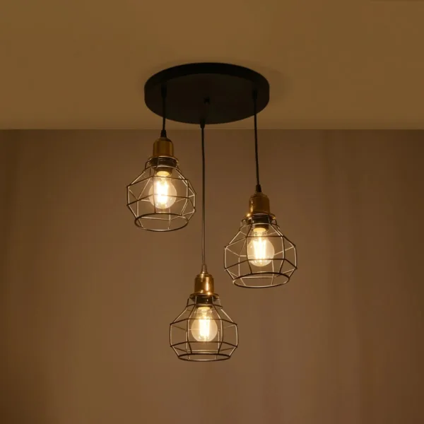 GloboStar® NOVARAY 201-0083 Vintage Κρεμαστό Φωτιστικό Πλέγμα Τρίφωτο 3 x E27 IP20 Μαύρο Μέταλλο - Μ33 x Π33 x Υ75cm - Image 2