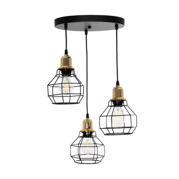GloboStar® NOVARAY 201-0083 Vintage Κρεμαστό Φωτιστικό Πλέγμα Τρίφωτο 3 x E27 IP20 Μαύρο Μέταλλο - Μ33 x Π33 x Υ75cm - Image 3