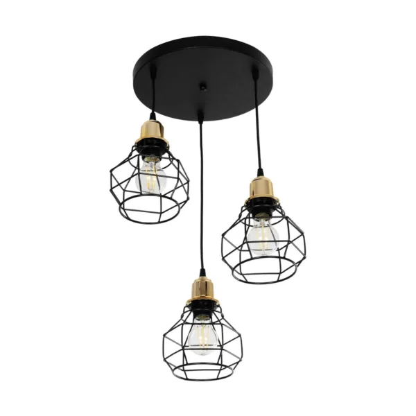GloboStar® NOVARAY 201-0083 Vintage Κρεμαστό Φωτιστικό Πλέγμα Τρίφωτο 3 x E27 IP20 Μαύρο Μέταλλο - Μ33 x Π33 x Υ75cm - Image 4