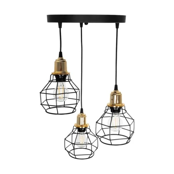 GloboStar® NOVARAY 201-0083 Vintage Κρεμαστό Φωτιστικό Πλέγμα Τρίφωτο 3 x E27 IP20 Μαύρο Μέταλλο - Μ33 x Π33 x Υ75cm - Image 5