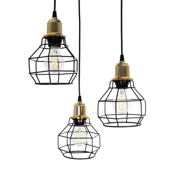 GloboStar® NOVARAY 201-0083 Vintage Κρεμαστό Φωτιστικό Πλέγμα Τρίφωτο 3 x E27 IP20 Μαύρο Μέταλλο - Μ33 x Π33 x Υ75cm - Image 6