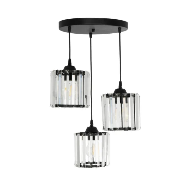 GloboStar® FLAREX 201-0084 Vintage Κρεμαστό Φωτιστικό Πλέγμα Τρίφωτο 3 x E27 IP20 Μαύρο Μέταλλο με Κρυστάλλους - Μ33 x Π33 x Υ75cm - Image 3