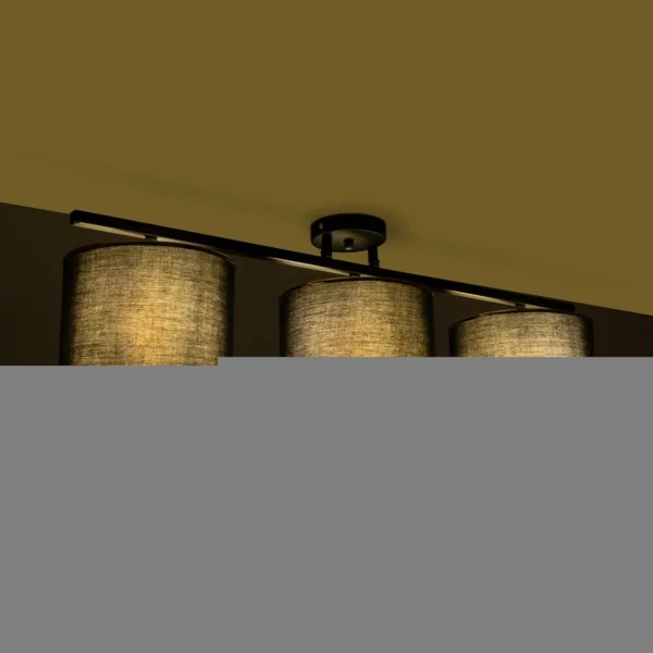 GloboStar® GLOWEN 201-0086 Vintage Φωτιστικό Οροφής Ράγα Τρίφωτο 3 x E27 IP20 Μαύρο Μέταλλο με Καφέ Υφάσμα - Μ79 x Π25 x Υ26cm - Image 2