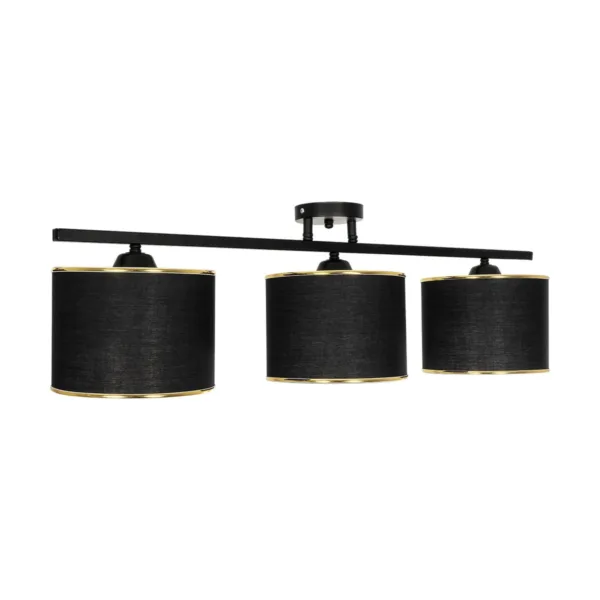 GloboStar® GLOWEN 201-0086 Vintage Φωτιστικό Οροφής Ράγα Τρίφωτο 3 x E27 IP20 Μαύρο Μέταλλο με Καφέ Υφάσμα - Μ79 x Π25 x Υ26cm - Image 3