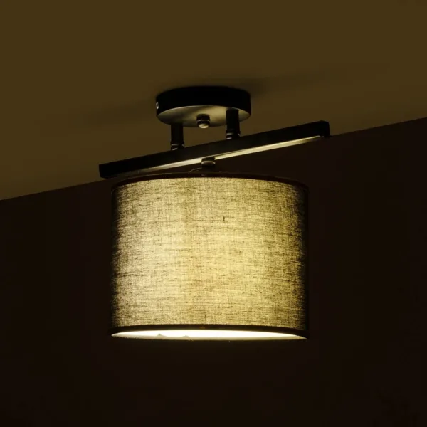 GloboStar® GLOWEN 201-0087 Vintage Φωτιστικό Οροφής Ράγα Μονόφωτο 1 x E27 IP20 Μαύρο Μέταλλο με Καφέ Υφάσμα - Μ28 x Π25 x Υ26cm - Image 2