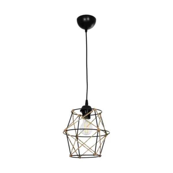 GloboStar® SOLON 201-0088 Vintage Κρεμαστό Φωτιστικό Πλέγμα Μονόφωτο 1 x E27 IP20 Μαύρο Μέταλλο -  Μ22 x Π22 x Υ86cm - Image 3