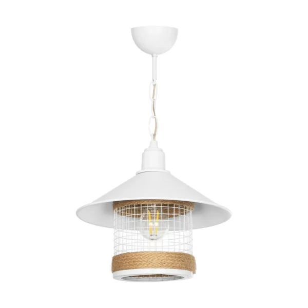 GloboStar® GLORA 201-0089 Vintage Κρεμαστό Φωτιστικό Καμπάνα Μονόφωτο 1 x E27 IP20 Λευκο Μέταλλο - Μ30 x Π30 x Υ54cm - Image 3