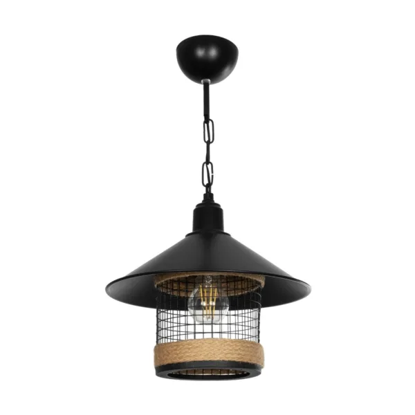 GloboStar® GLORA 201-0090 Vintage Κρεμαστό Φωτιστικό Καμπάνα Μονόφωτο 1 x E27 IP20 Μαύρο Μέταλλο - Μ30 x Π30 x Υ54cm - Image 3