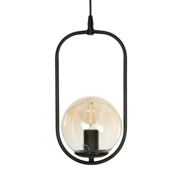 GloboStar® ZENITH 201-0093 Κρεμαστό Φωτιστικό Οροφής Μπάλα Μονόφωτο Vintage 1 x E27 IP20 Μαύρο Μέταλλο με Μελί Γυαλί - Μ17 x Π17 x Υ70cm - Image 3