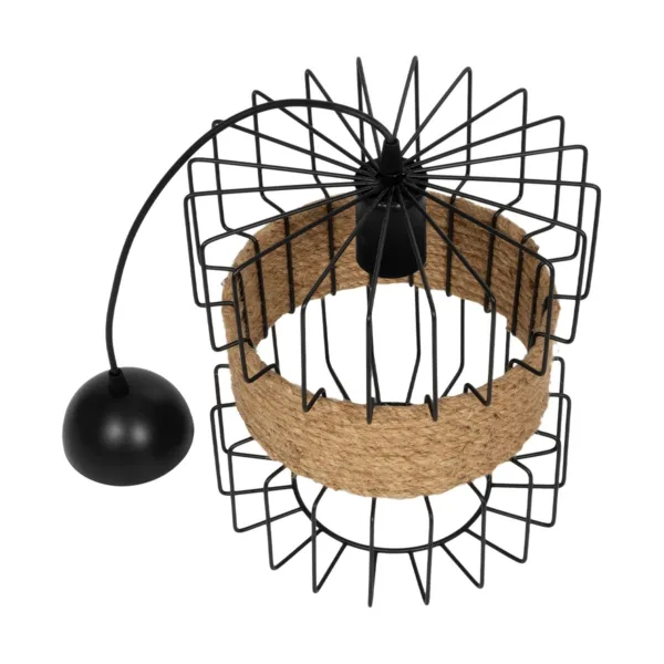 GloboStar® ORB 201-0096 Vintage Κρεμαστό Φωτιστικό Πλέγμα Μονόφωτο 1 x E27 IP20 Μαύρο Μέταλλο με Μπεζ Σχοινί - Μ28 x Π28 x Υ80cm - Image 10