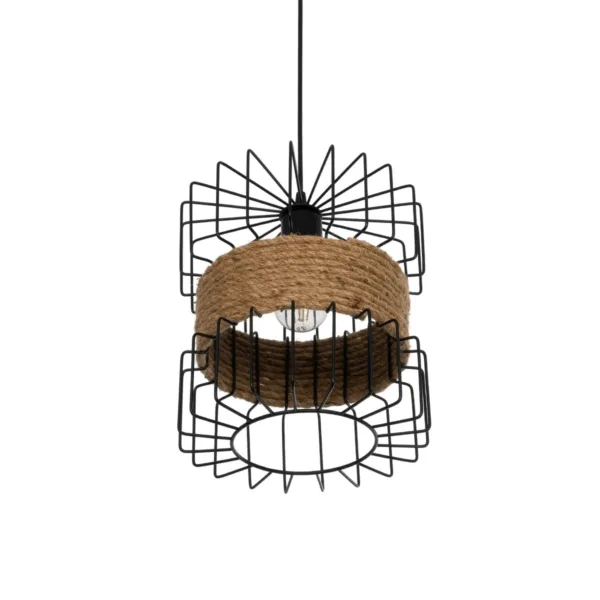 GloboStar® ORB 201-0096 Vintage Κρεμαστό Φωτιστικό Πλέγμα Μονόφωτο 1 x E27 IP20 Μαύρο Μέταλλο με Μπεζ Σχοινί - Μ28 x Π28 x Υ80cm - Image 5