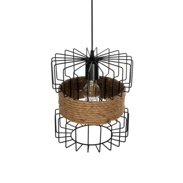 GloboStar® ORB 201-0096 Vintage Κρεμαστό Φωτιστικό Πλέγμα Μονόφωτο 1 x E27 IP20 Μαύρο Μέταλλο με Μπεζ Σχοινί - Μ28 x Π28 x Υ80cm - Image 6