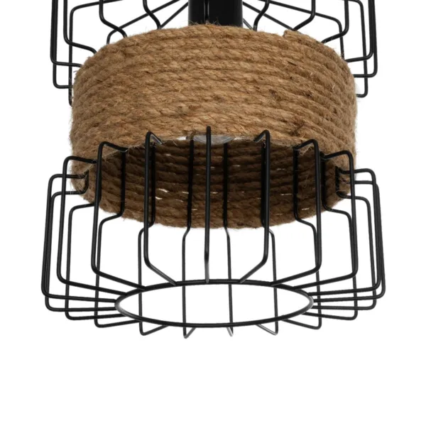 GloboStar® ORB 201-0096 Vintage Κρεμαστό Φωτιστικό Πλέγμα Μονόφωτο 1 x E27 IP20 Μαύρο Μέταλλο με Μπεζ Σχοινί - Μ28 x Π28 x Υ80cm - Image 7
