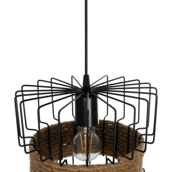 GloboStar® ORB 201-0096 Vintage Κρεμαστό Φωτιστικό Πλέγμα Μονόφωτο 1 x E27 IP20 Μαύρο Μέταλλο με Μπεζ Σχοινί - Μ28 x Π28 x Υ80cm - Image 8