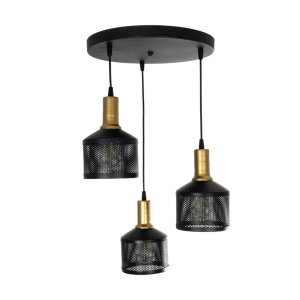 GloboStar® RADIANT 201-0097 Vintage Κρεμαστό Φωτιστικό Πλέγμα Τρίφωτο 3 x E27 IP20 Μαύρο & Χρυσό Μέταλλο - Μ30 x Π30 x Υ80cm - Image 3