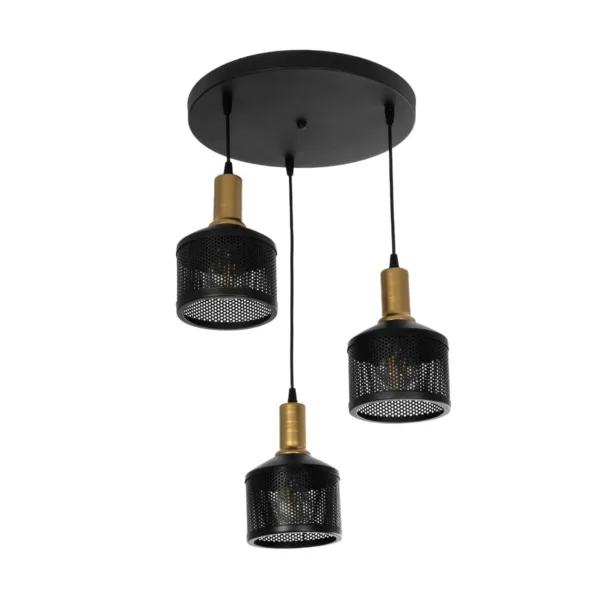 GloboStar® RADIANT 201-0097 Vintage Κρεμαστό Φωτιστικό Πλέγμα Τρίφωτο 3 x E27 IP20 Μαύρο & Χρυσό Μέταλλο - Μ30 x Π30 x Υ80cm - Image 4