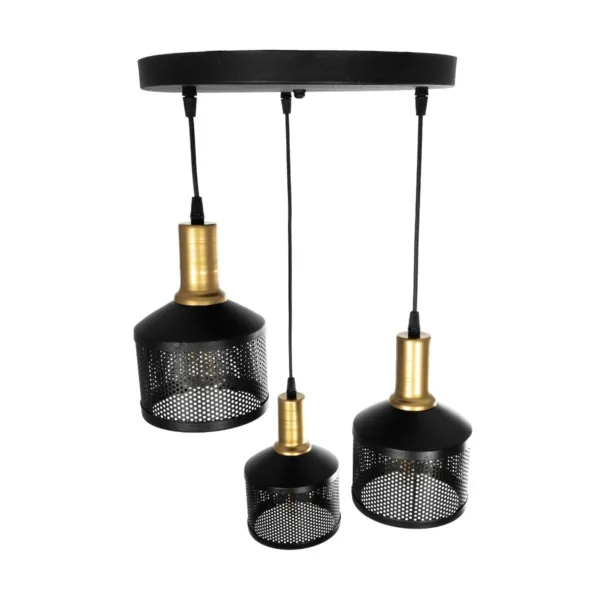 GloboStar® RADIANT 201-0097 Vintage Κρεμαστό Φωτιστικό Πλέγμα Τρίφωτο 3 x E27 IP20 Μαύρο & Χρυσό Μέταλλο - Μ30 x Π30 x Υ80cm - Image 5