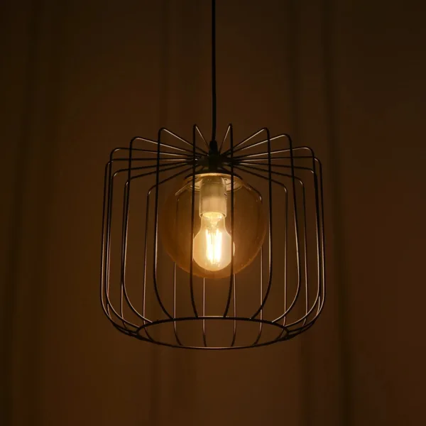 GloboStar® FLAMIA 201-0099 Vintage Κρεμαστό Φωτιστικό Πλέγμα Μονόφωτο 1 x E27 IP20 Μαύρο Μέταλλο - Μ25 x Π25 x Υ80cm - Image 2