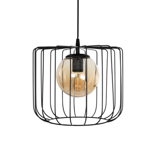 GloboStar® FLAMIA 201-0099 Vintage Κρεμαστό Φωτιστικό Πλέγμα Μονόφωτο 1 x E27 IP20 Μαύρο Μέταλλο - Μ25 x Π25 x Υ80cm - Image 4