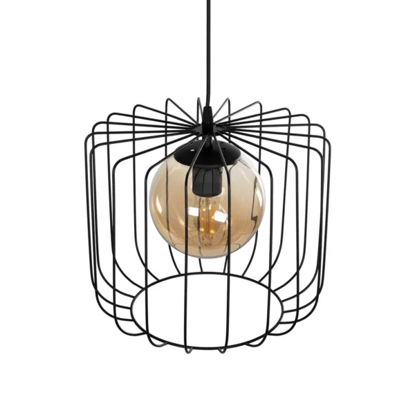 GloboStar® FLAMIA 201-0099 Vintage Κρεμαστό Φωτιστικό Πλέγμα Μονόφωτο 1 x E27 IP20 Μαύρο Μέταλλο - Μ25 x Π25 x Υ80cm - Image 6