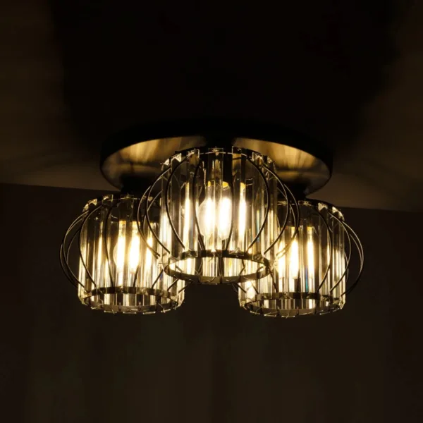 GloboStar® ILLUME 201-0100 Vintage Φωτιστικό Οροφής Κρύσταλλα Τρίφωτο 3 x E27 IP20 Μαύρο & Χρυσό Μέταλλο με Διάφανο Γυαλί - Μ35 x Π35 x Υ40cm - Image 2