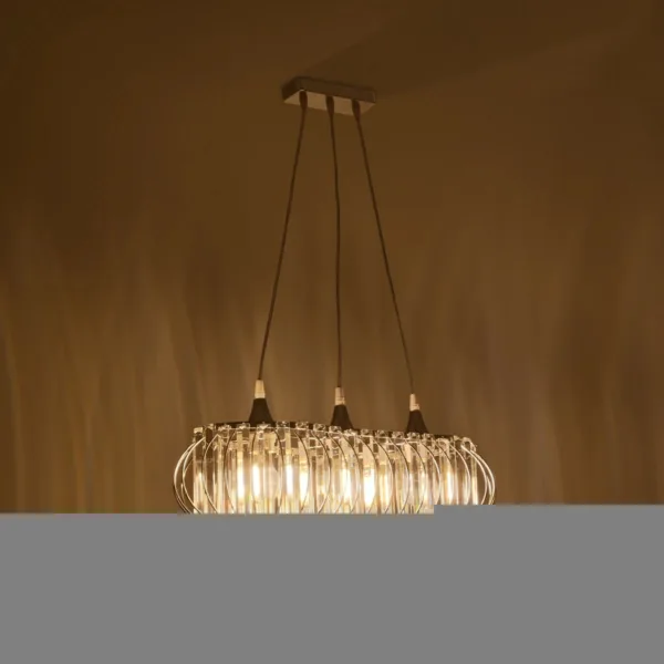 GloboStar® RAZIA 201-0101 Vintage Κρεμαστό Φωτιστικό Κρύσταλλα Τρίφωτο 3 x E27 IP20 Ασημί Μέταλλο με Διάφανο Γυαλί - Μ60 x Π40 x Υ70cm - Image 2