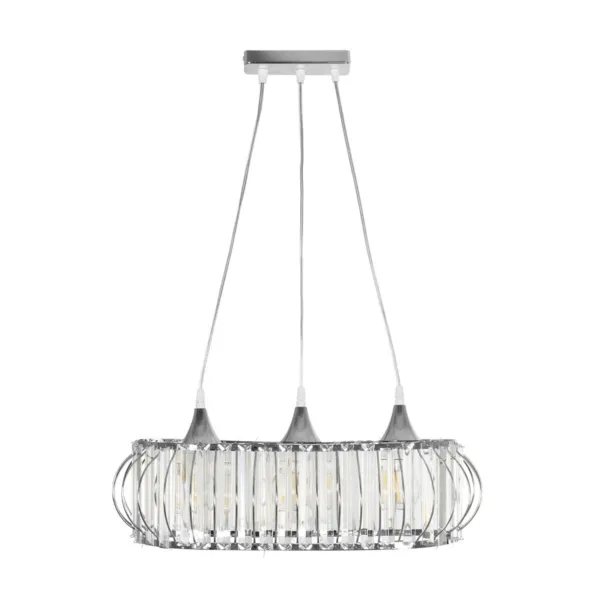 GloboStar® RAZIA 201-0101 Vintage Κρεμαστό Φωτιστικό Κρύσταλλα Τρίφωτο 3 x E27 IP20 Ασημί Μέταλλο με Διάφανο Γυαλί - Μ60 x Π40 x Υ70cm - Image 3