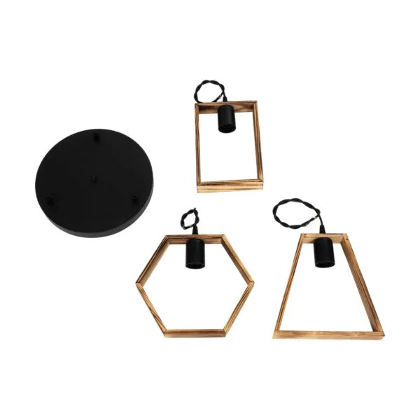 GloboStar® EMBER 201-0102 Vintage Κρεμαστό Φωτιστικό Φιγούρα Τρίφωτο 3 x E27 IP20 Μαύρο Μέταλλο με Καρυδί Ξύλο - Μ35 x Π40 x Υ70cm - Image 9