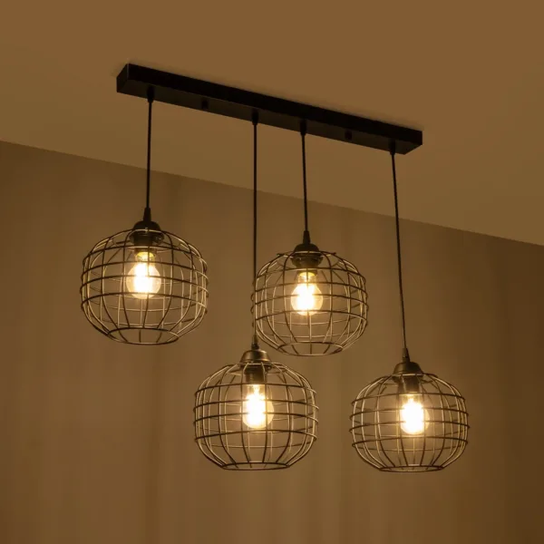 GloboStar® PULSAR 201-0103 Vintage Κρεμαστό Φωτιστικό Ράγα Πολύφωτο 4 x E27 IP20 Μαύρο Μέταλλο - Μ70 x Π20 x Υ80cm - Image 2