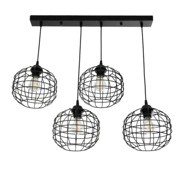 GloboStar® PULSAR 201-0103 Vintage Κρεμαστό Φωτιστικό Ράγα Πολύφωτο 4 x E27 IP20 Μαύρο Μέταλλο - Μ70 x Π20 x Υ80cm - Image 4