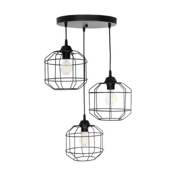GloboStar® RAYNO 201-0108 Vintage Κρεμαστό Φωτιστικό Πλέγμα Τρίφωτο 3 x E27 IP20 Μαύρο Μέταλλο - Μ40 x Π40 x Υ60cm - Image 3