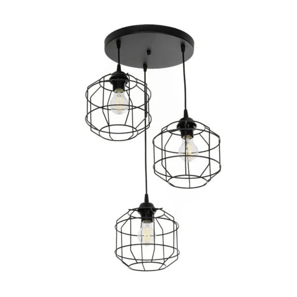 GloboStar® RAYNO 201-0108 Vintage Κρεμαστό Φωτιστικό Πλέγμα Τρίφωτο 3 x E27 IP20 Μαύρο Μέταλλο - Μ40 x Π40 x Υ60cm - Image 4